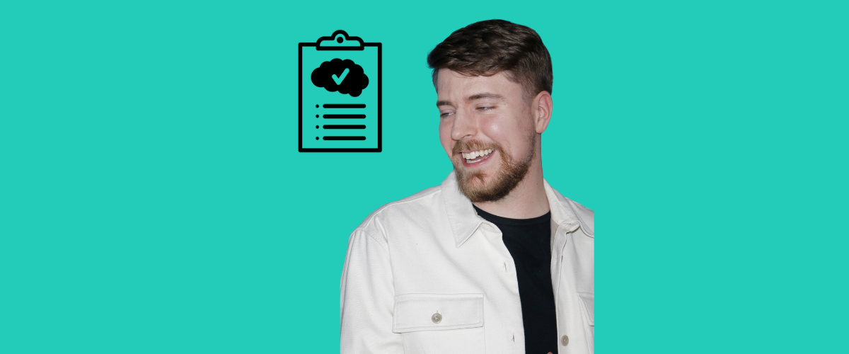 photo of MrBeast, a young male with short hair, beard, wearing a white shirt, next to the Primer icon.