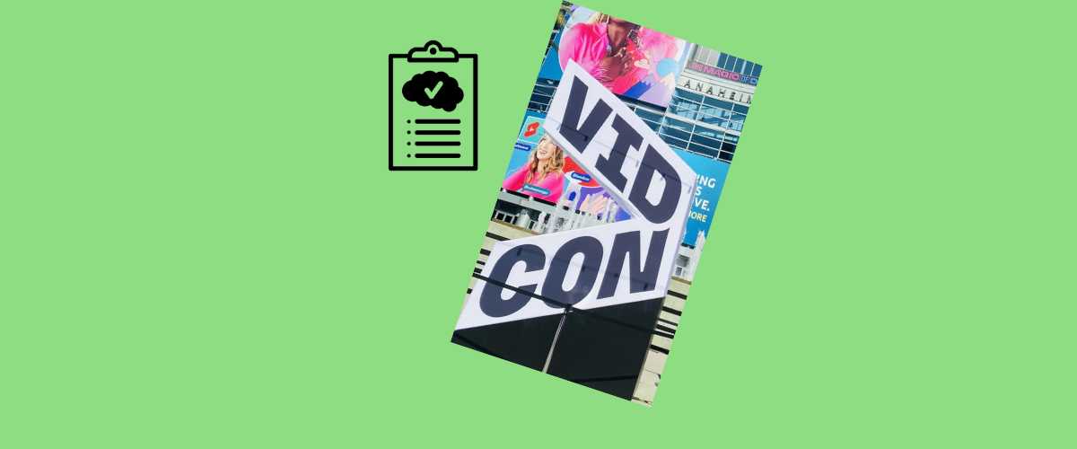 VidCon poster against a light green background and our Primers icon.