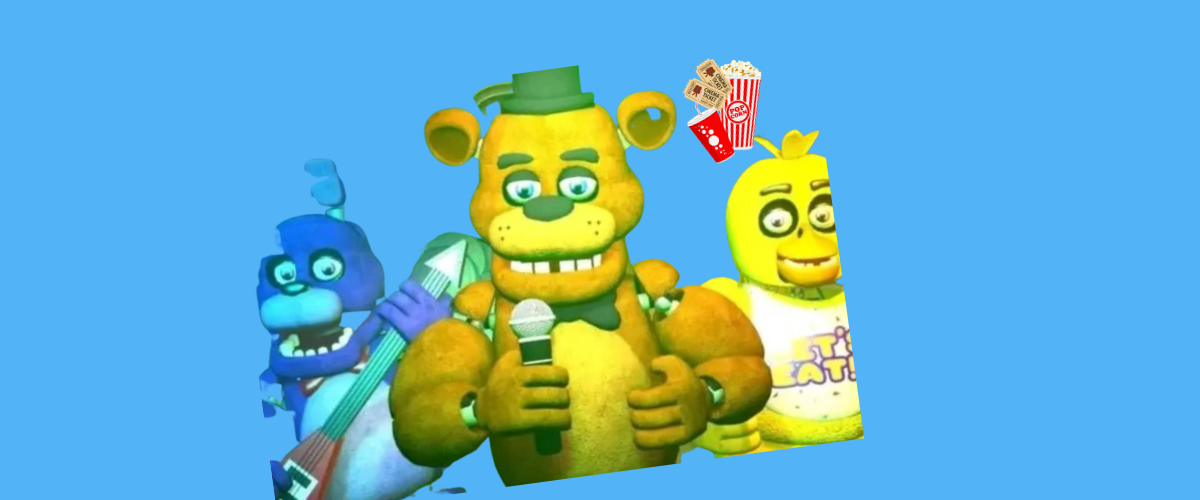 image of 3 of the Five Nights at Freddie's animatronics with popcorn