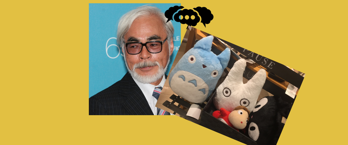 image of Hayao Miyazaki and Totoro plushies