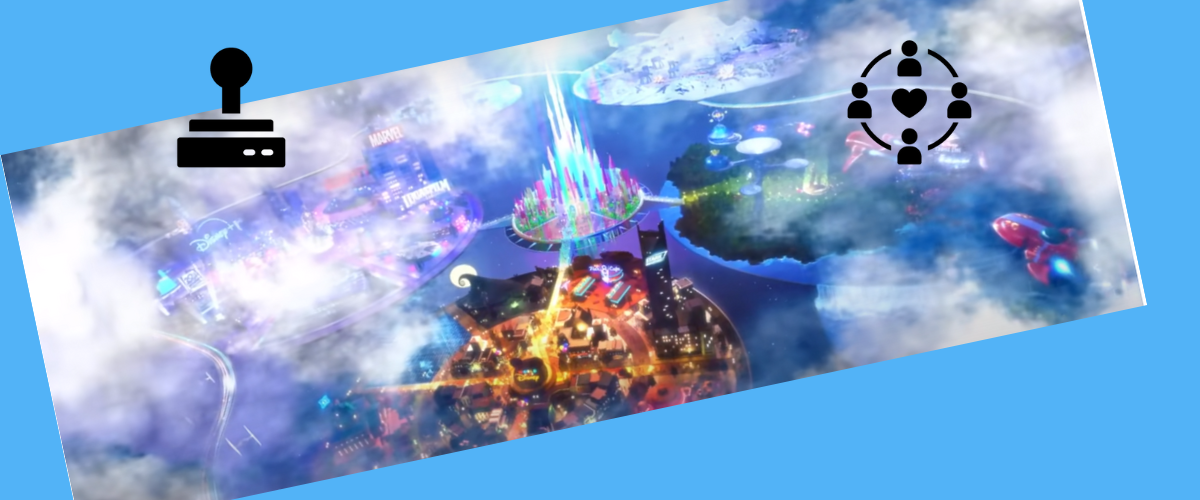 aerial view of DIsney lands in FOrtnite